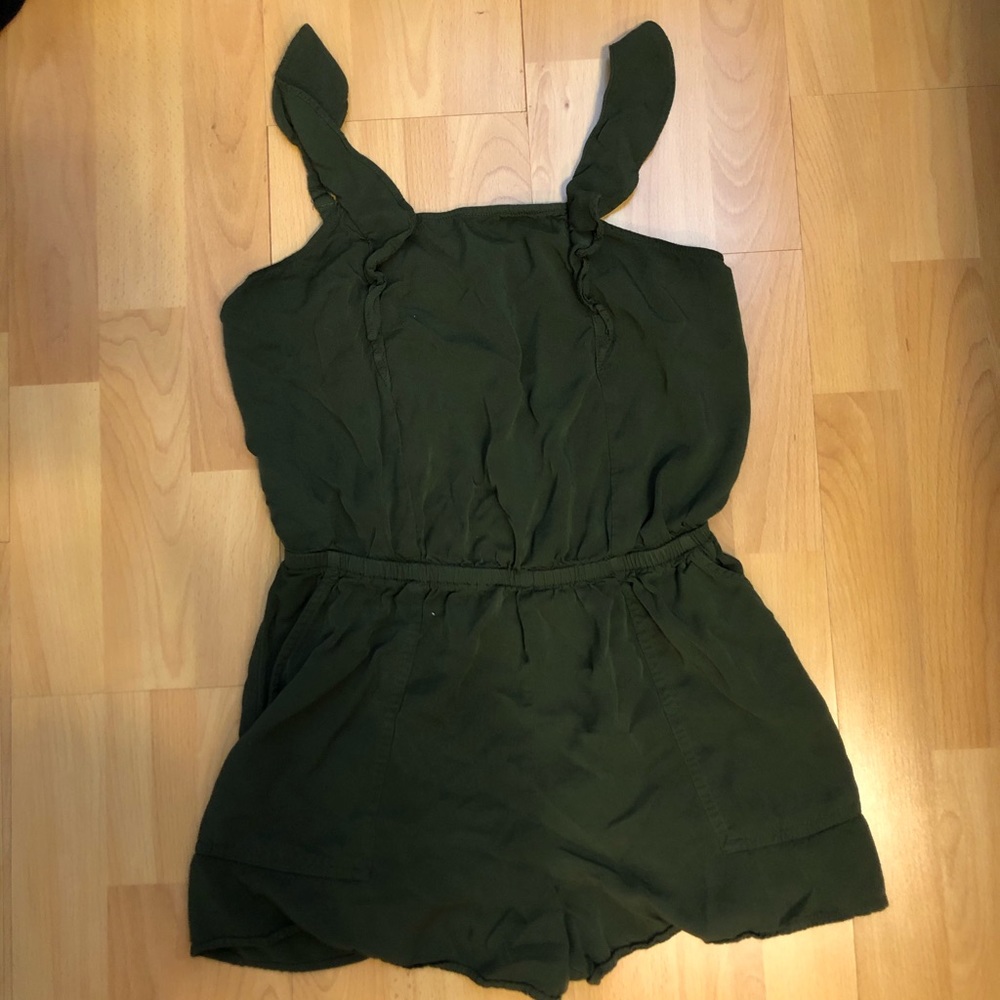 Army Green Ruffled Romper